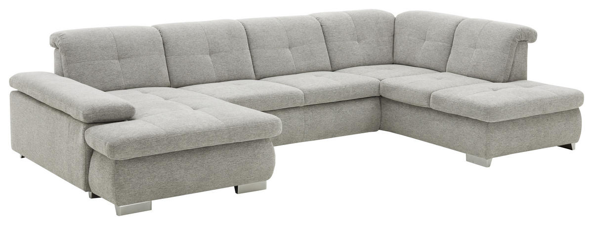 WOHNLANDSCHAFT inkl.Funktionen in Webstoff Alufarben  - Schwarz/Alufarben, Design, Textil/Metall (174/337/210cm) - Beldomo Style