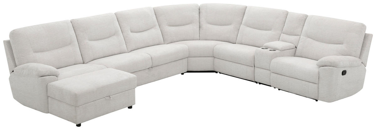 ECKSOFA Weiß Leinenoptik  - Schwarz/Weiß, KONVENTIONELL, Holz/Kunststoff (286/101/338cm) - Livetastic