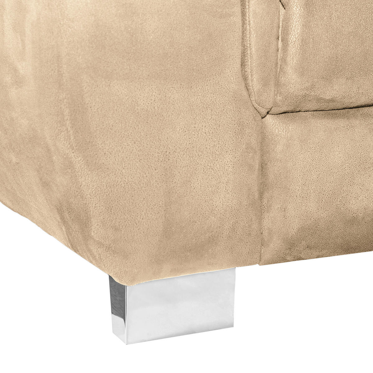 ECKSOFA Beige Mikrofaser Rücken echt, Relaxfunktion, Kopfteilverstellung  - Chromfarben/Beige, Design, Textil/Metall (276/238cm) - Livetastic