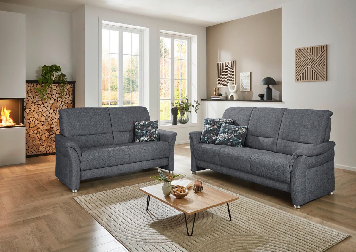 2,5-SITZER Flachgewebe Anthrazit  - Anthrazit/Alufarben, Konventionell, Textil/Metall (172/96/93cm) - Beldomo Premium