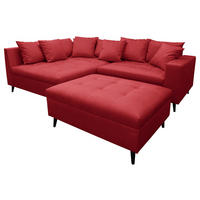 Ecksofa inkl. Hocker in Mikrofaser Rot  - Rot/Schwarz, Design, Holz/Textil (174/247cm) - MID.YOU