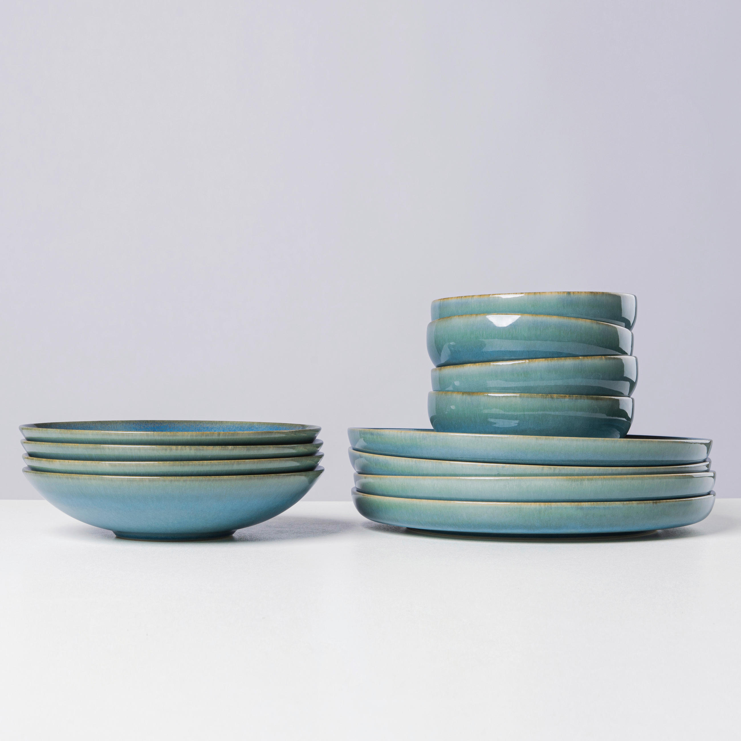 TAFELSERVICE Blau, Grün TIEFER SEE 12-teilig  - Blau/Grün, Basics, Keramik - Gipfelstück