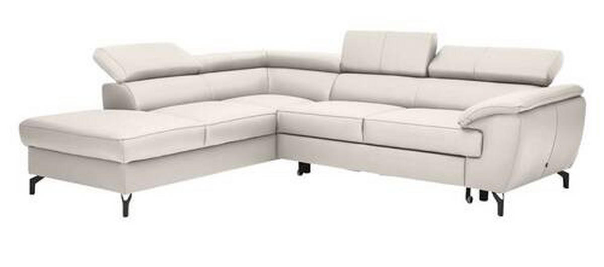 ECKSOFA Ecru Kombination Echtleder/Lederlook Lederlook  - Ecru/Schwarz, Design, Leder/Textil (220/256cm) - Celina Home