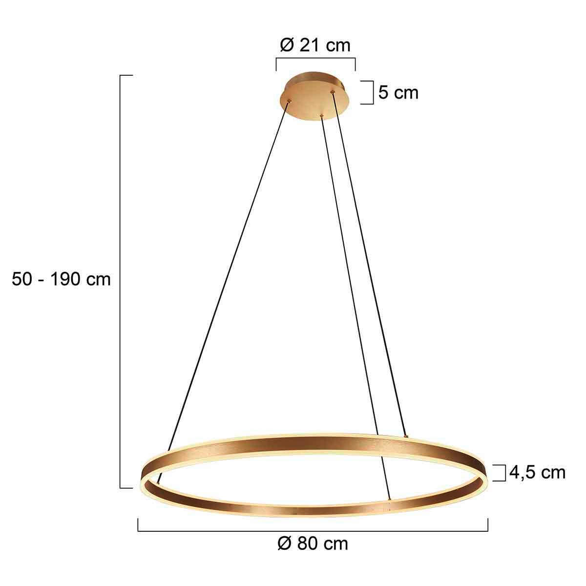LED-PENDELLEUCHTE Ringlux 80/50-190 cm   - Goldfarben/Weiß, Design, Kunststoff/Metall (80/50-190cm)