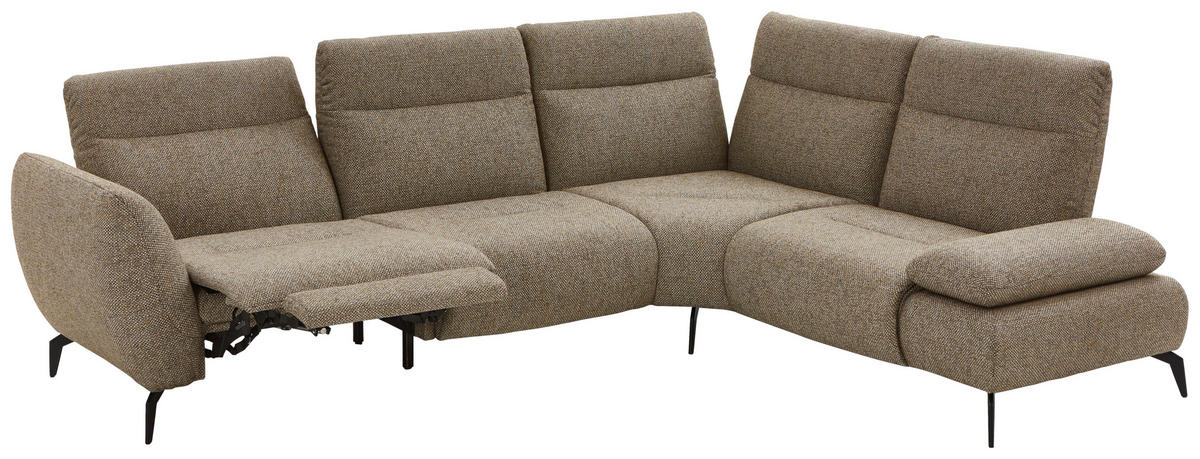 ECKSOFA in Webstoff Creme, Graubraun  - Graubraun/Creme, Design, Textil/Metall (290/223cm) - Moderano