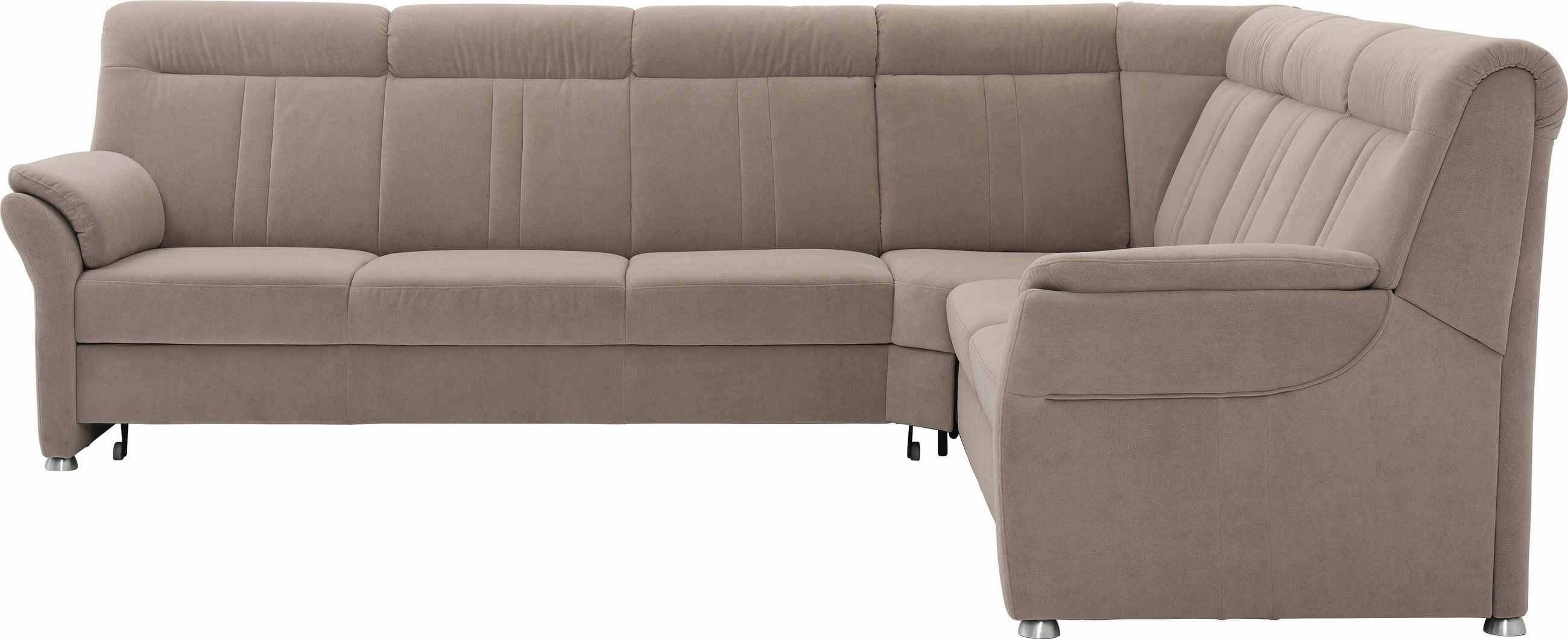 ECKSOFA Beige Velours, beflockt  - Beige/Silberfarben, KONVENTIONELL, Textil/Metall (306/248cm) - Beldomo Comfort