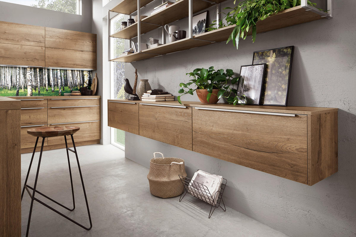 EINBAUKÜCHE   - Eichefarben, Design, Holzwerkstoff - Celina