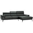 ECKSOFA in Echtleder Dunkelgrau  - Dunkelgrau/Schwarz, Design, Leder/Metall (295/187cm) - Novel