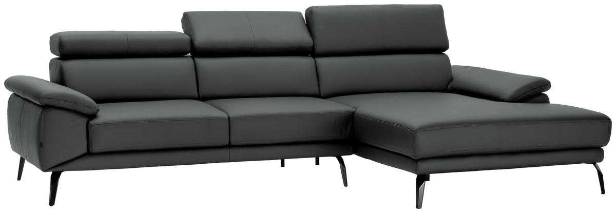 ECKSOFA in Echtleder Dunkelgrau  - Dunkelgrau/Schwarz, Design, Leder/Metall (295/187cm) - Novel