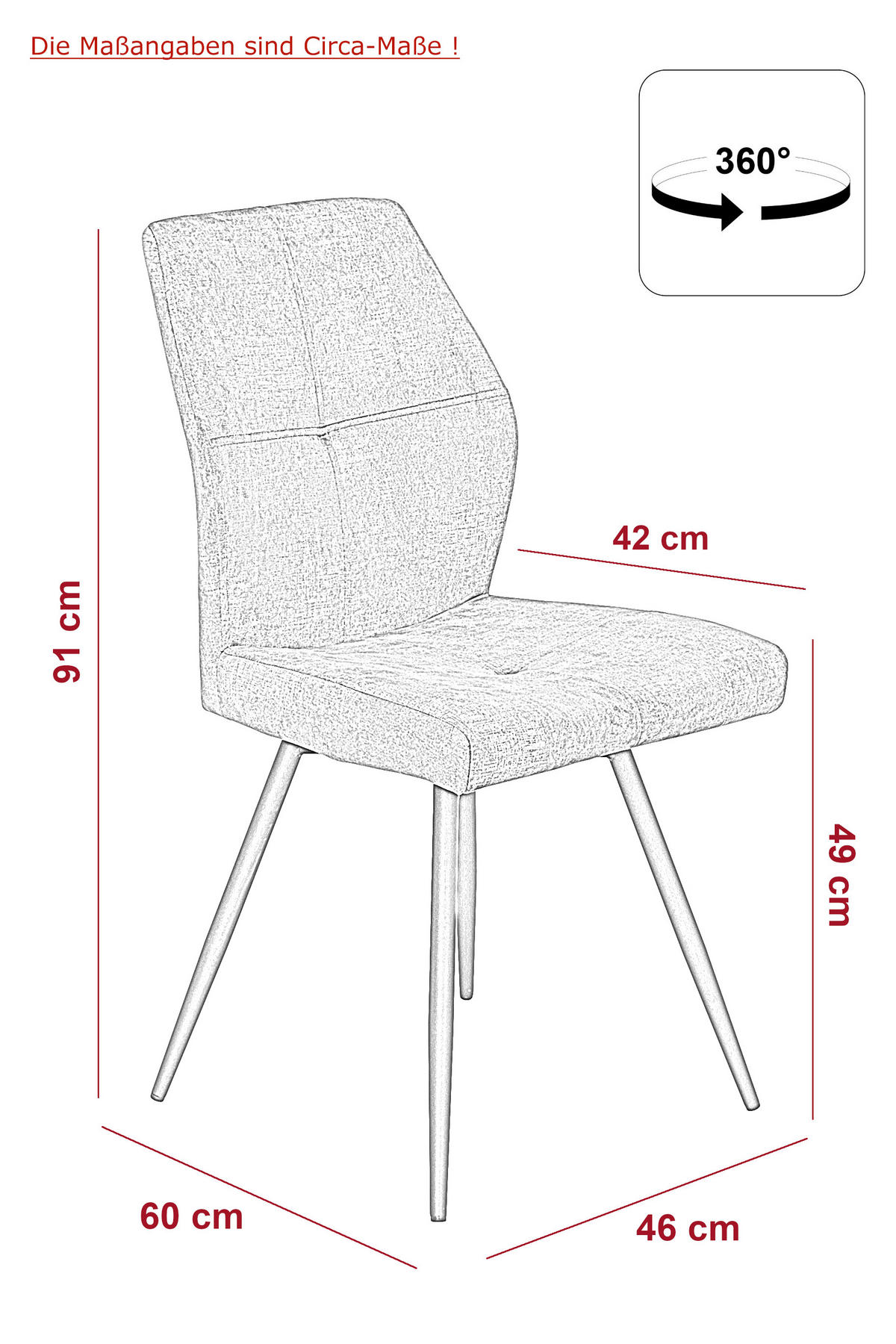 STUHL-SET 4 Stück Sitzfläche 360° drehbar Samt  - Anthrazit/Schwarz, MODERN, Textil/Metall (46/91/60cm) - MID.YOU