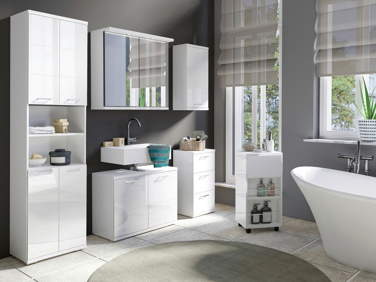 HOCHSCHRANK 50/192/31,5 cm  - Chromfarben/Weiß Hochglanz, MODERN, Holzwerkstoff/Kunststoff (50/192/31,5cm) - MID.YOU