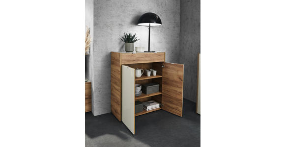 KOMMODE Eichefarben, Kaschmir - Kaschmir/Eichefarben, KONVENTIONELL, Glas/Holzwerkstoff (91/110/40cm) - Voleo
