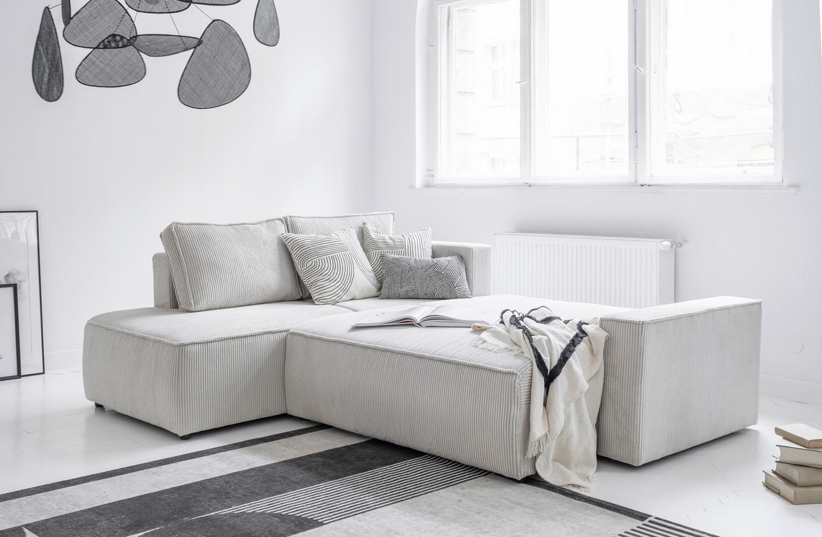 ECKSOFA  in Cord Beige  194/247 cm  - Beige/Schwarz, Design, Kunststoff/Textil (194/247cm) - MID.YOU