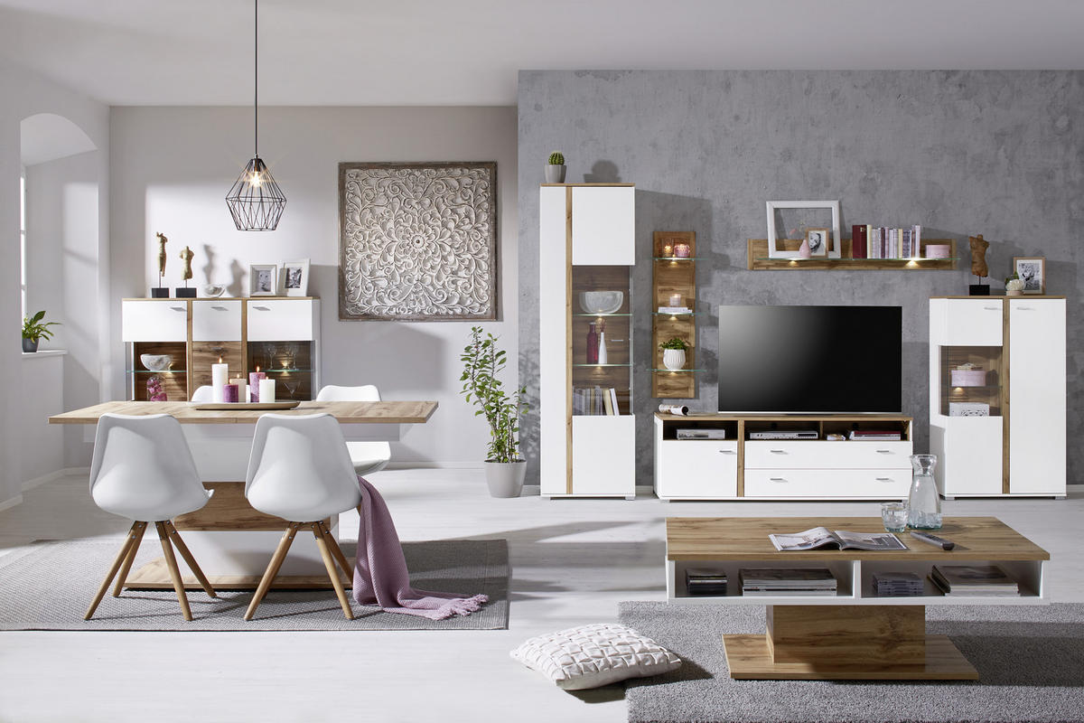 TV KOMODA bela, boja hrasta  - boja hroma/boja hrasta, Moderno, metal/pločasti materijal (160/54/46cm) - Hom`in