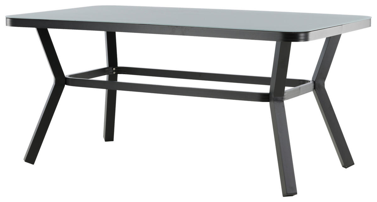 GARTENTISCH 160/90/74 cm Metall, Glas rechteckig  - Schwarz/Grau, KONVENTIONELL, Glas/Metall (160/90/74cm) - Gardenson
