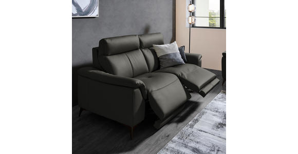 3-SITZER-SOFA  in Echtleder Anthrazit   - Anthrazit/Schwarz, Design, Leder/Metall (207/107/98cm) - Belluti