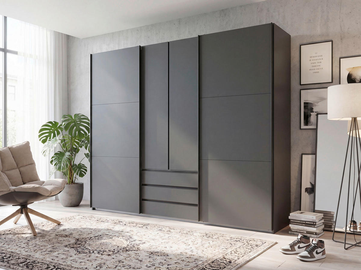 SCHWEBETÜRENSCHRANK  in Weiß  - Schwarz/Weiß, MODERN, Holzwerkstoff/Metall (300/216/65cm) - P & B