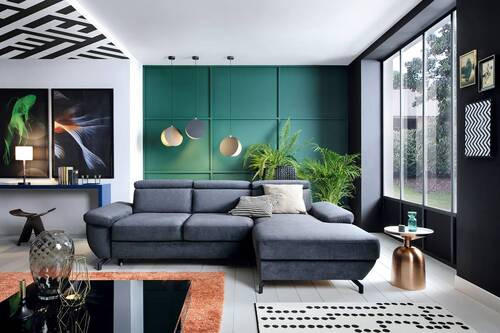 ECKSOFA in Velours Dunkelblau  - Silberfarben/Dunkelblau, Modern, Textil/Metall (262/182cm) - Trendmanufaktur