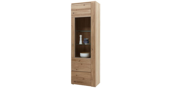 VITRINE Eiche furniert, massiv Eichefarben - Eichefarben/Alufarben, KONVENTIONELL, Glas/Holz (65/205,1/37,7cm) - Voleo