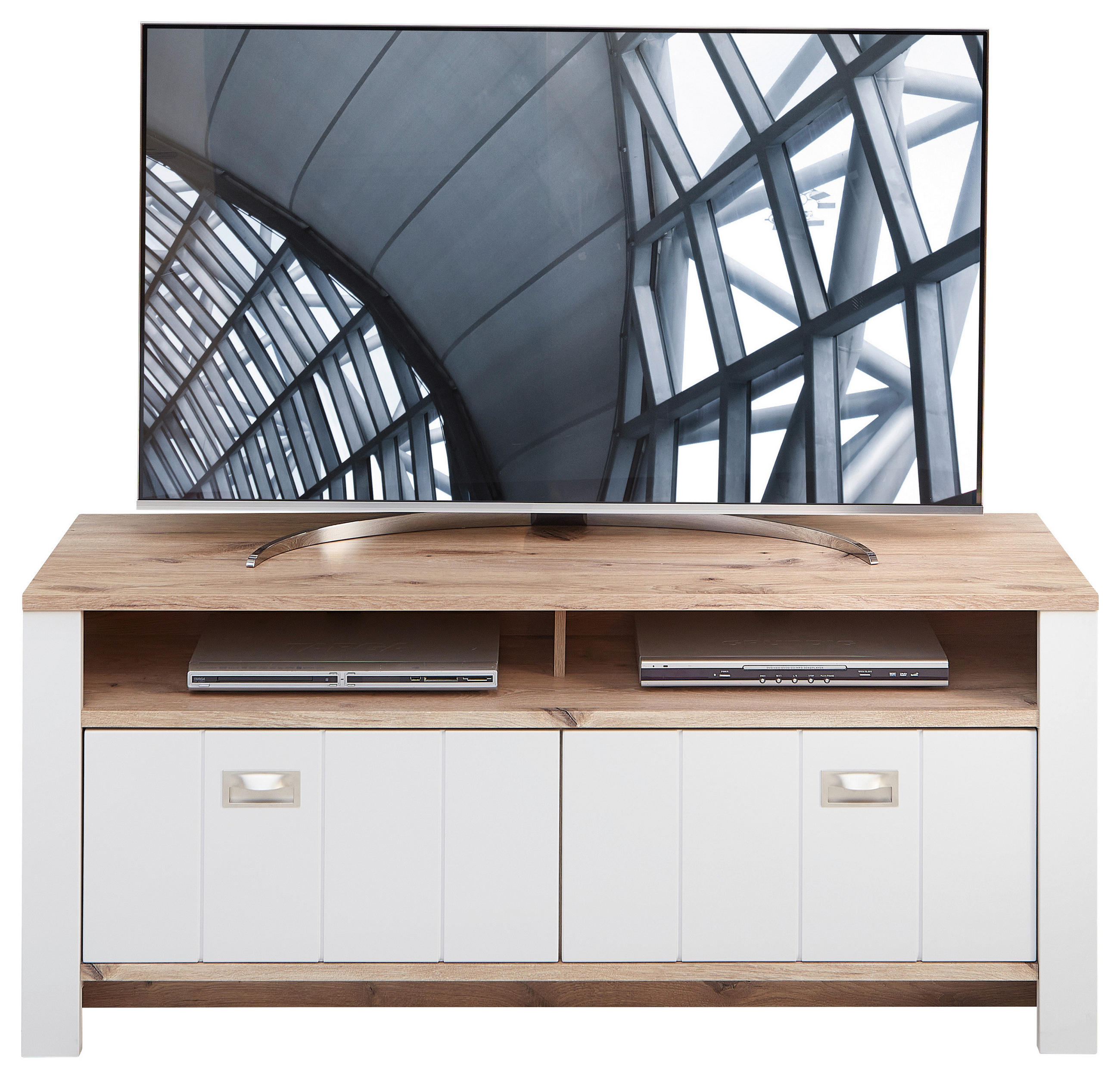TV-ELEMENT Weiß, Eichefarben  146,4/63,3/44,5 cm  - Eichefarben/Schwarz, KONVENTIONELL, Holzwerkstoff/Kunststoff (146,4/63,3/44,5cm) - Hom`in