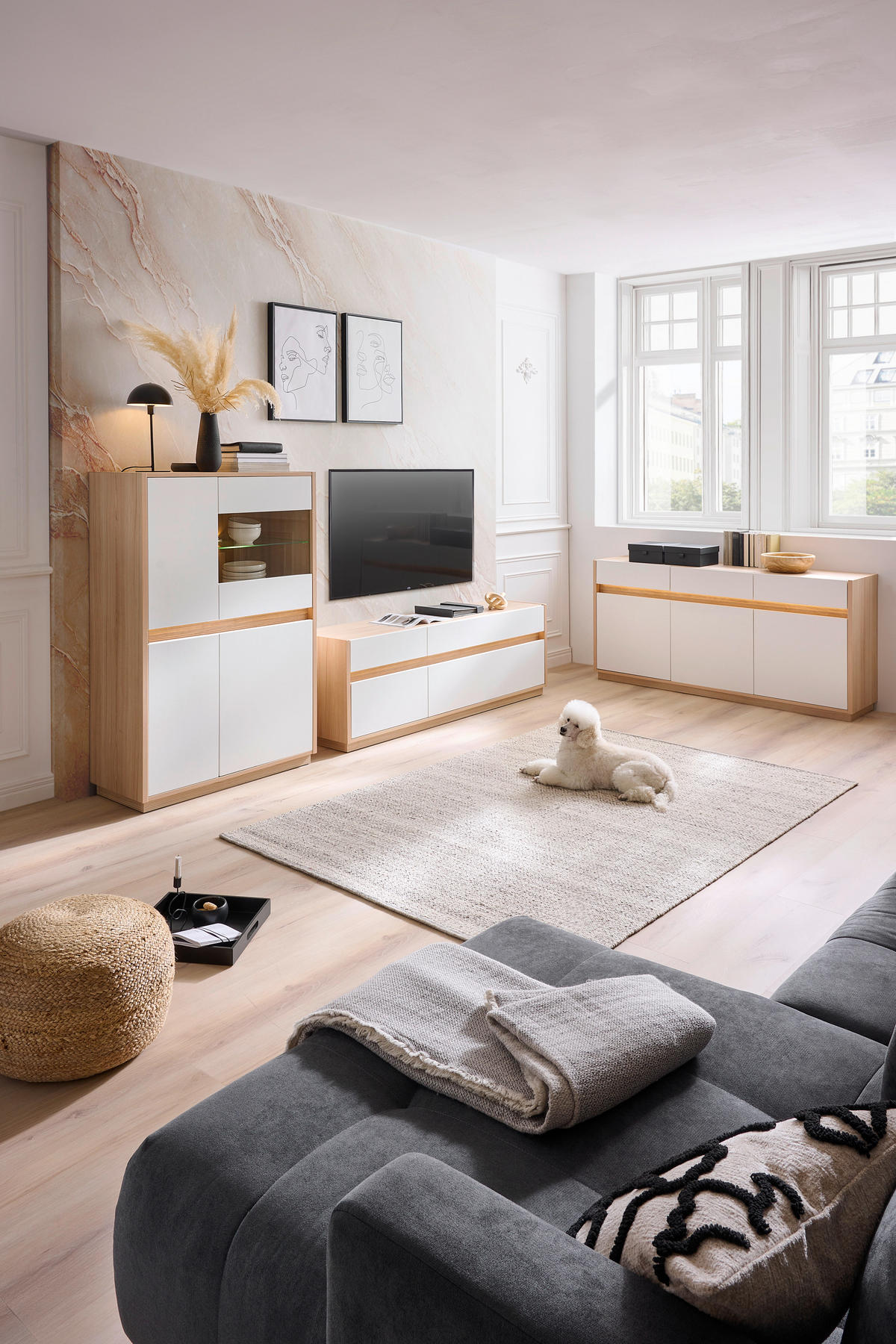 VITRINE Weiss, Eichefarben  95/141,5/42 cm  - Weiss/Eichefarben, Konventionell, Glas/Holzwerkstoff (95/141,5/42cm) - Hom`in