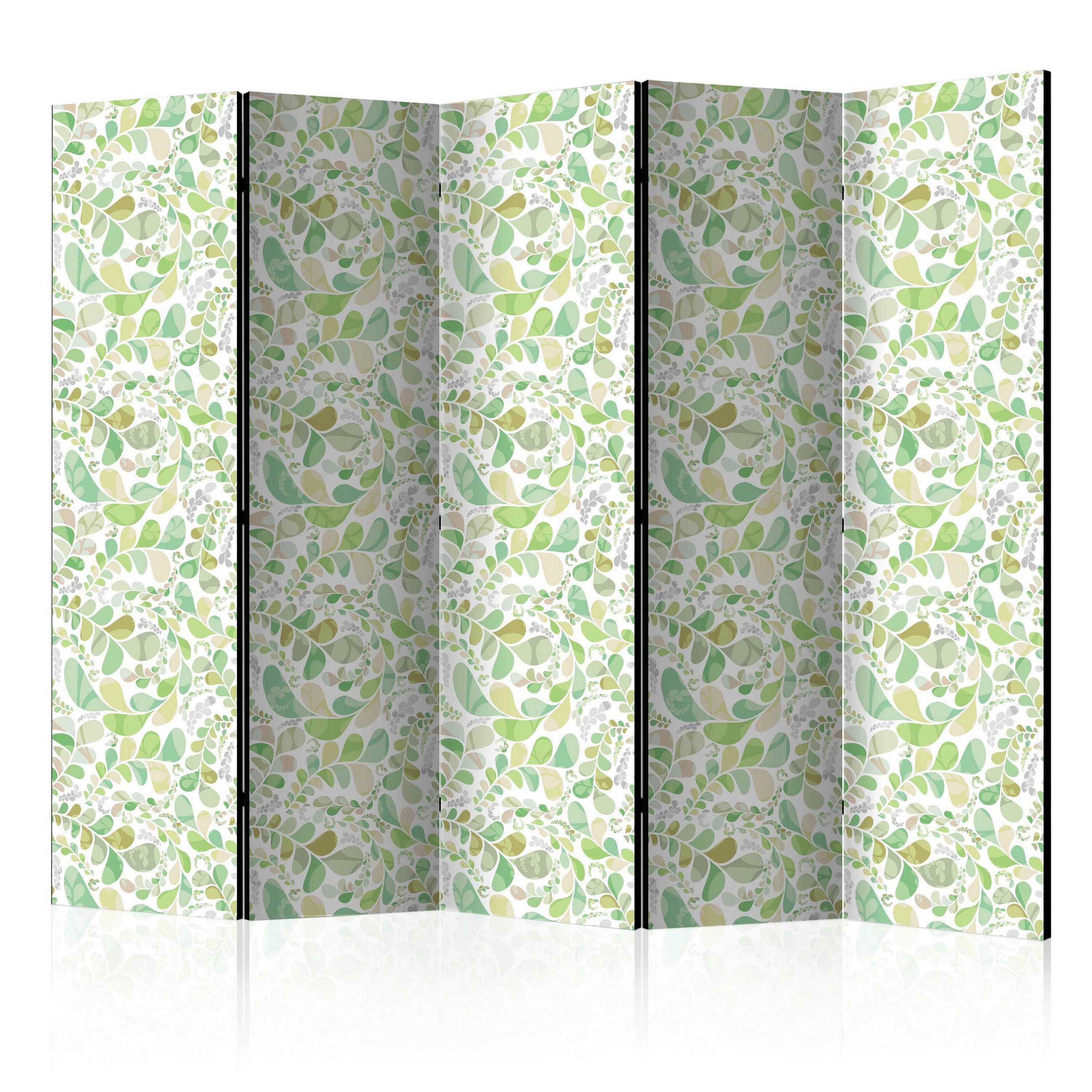 PARAVENT mit 5  Flügel - Weiß/Hellgrün, Basics, Holz/Textil (225/172/3cm) - artgeist