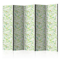 PARAVENT mit 5  Flügel - Weiß/Hellgrün, Basics, Holz/Textil (225/172/3cm) - artgeist