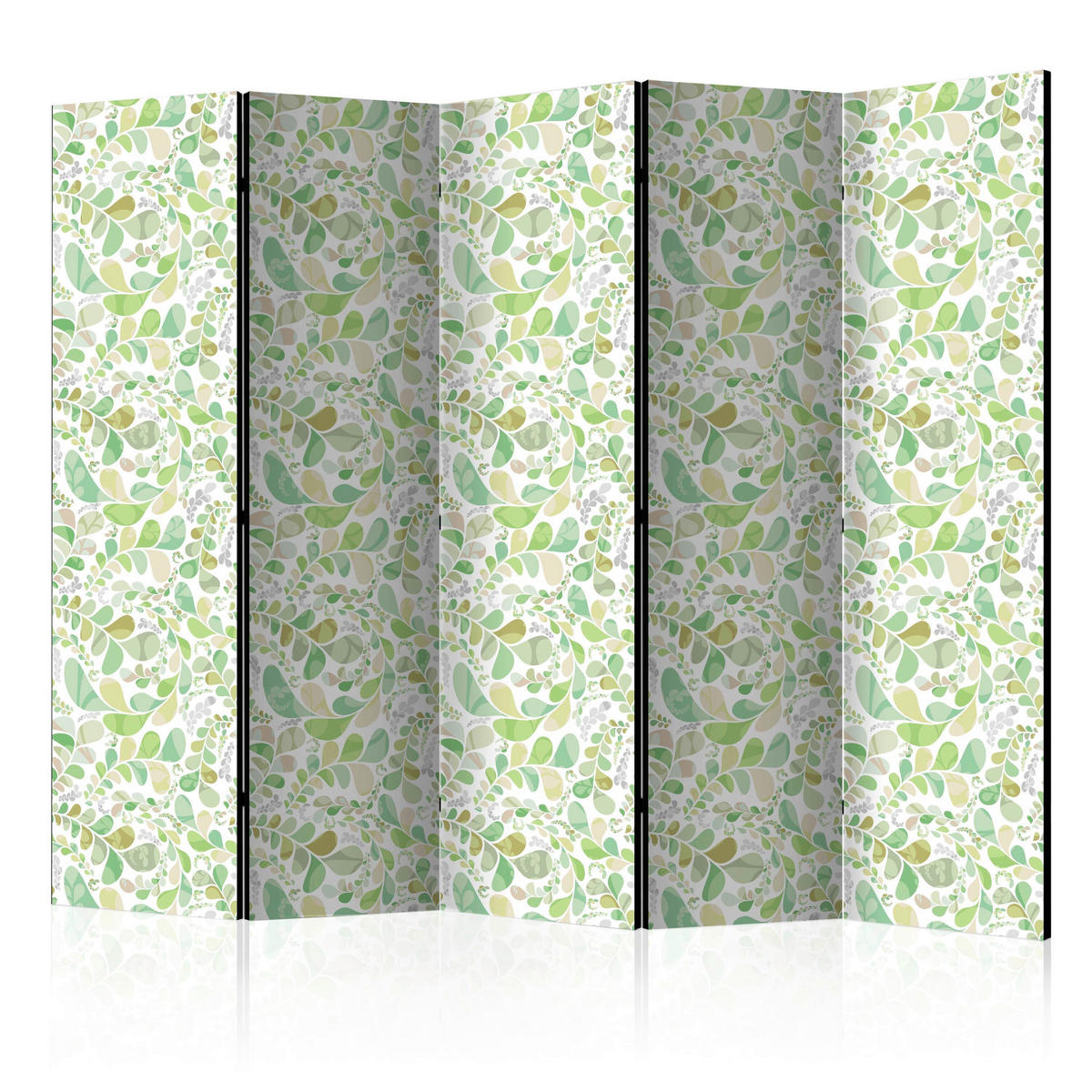 PARAVENT mit 5  Flügel - Weiß/Hellgrün, Basics, Holz/Textil (225/172/3cm) - artgeist