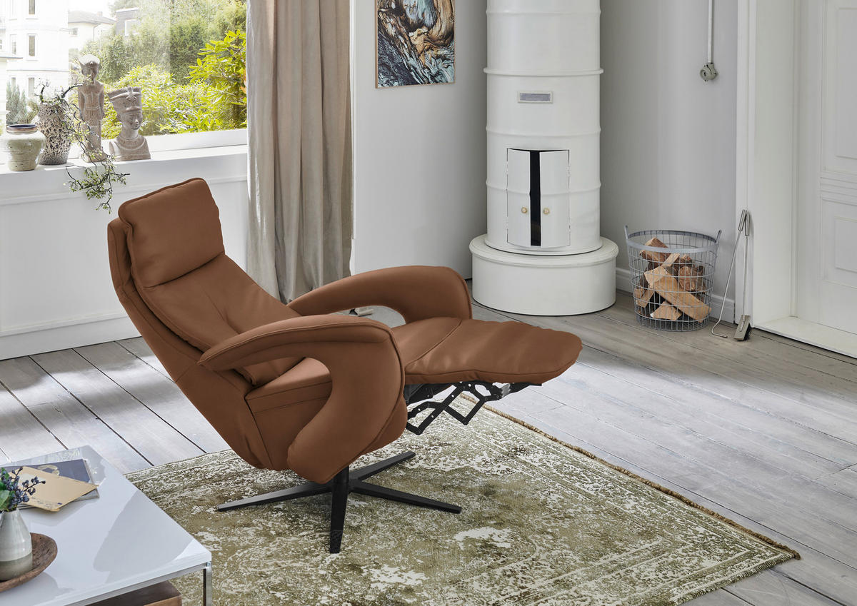 RELAXSESSEL in Leder Braun  - Schwarz/Braun, Design, Leder/Metall (77/110/87cm) - Valdera