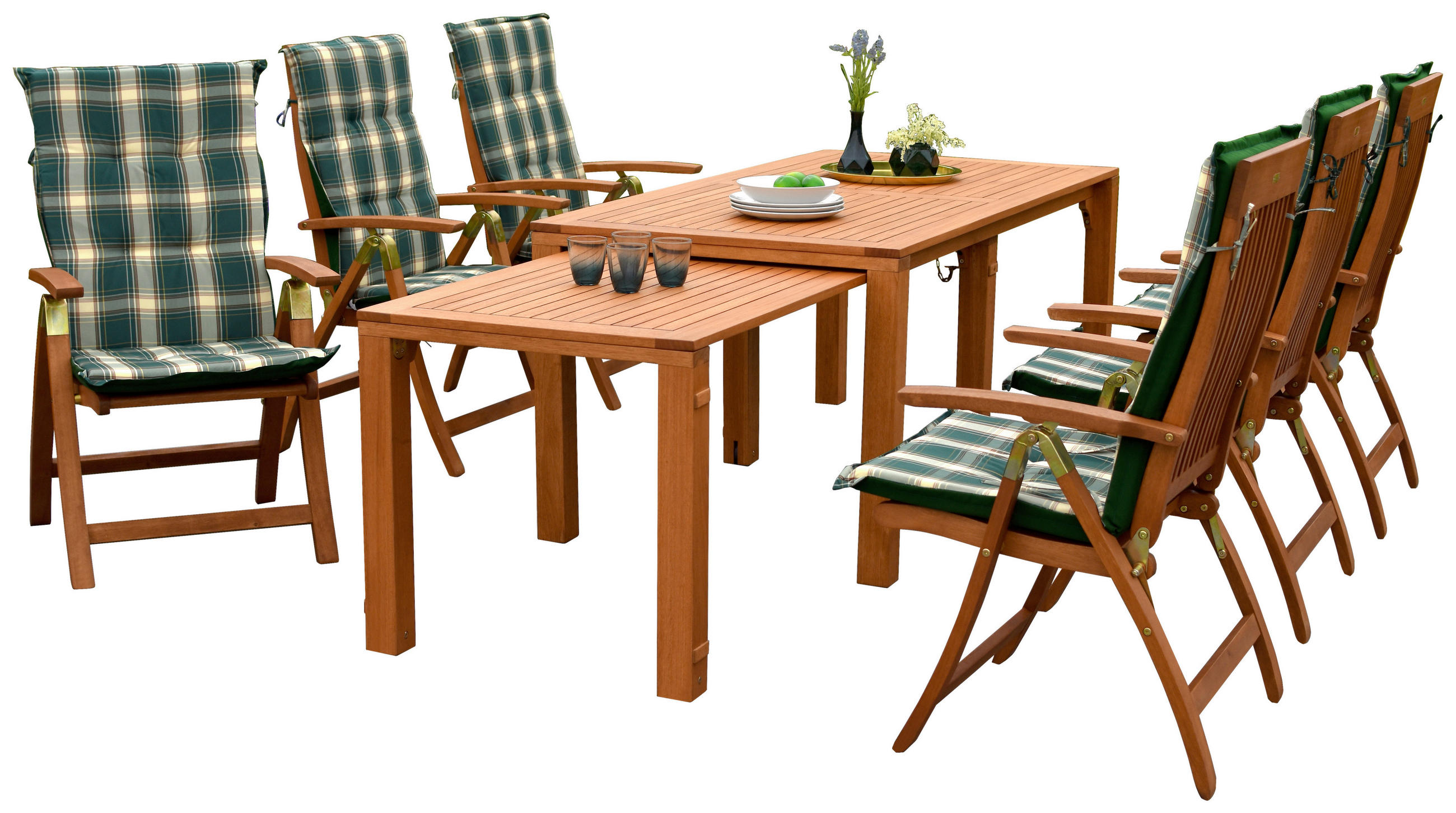 GARTENSET Eukalyptusholz Hartholz - Naturfarben/Grün, KONVENTIONELL, Holz/Textil - Gardenson