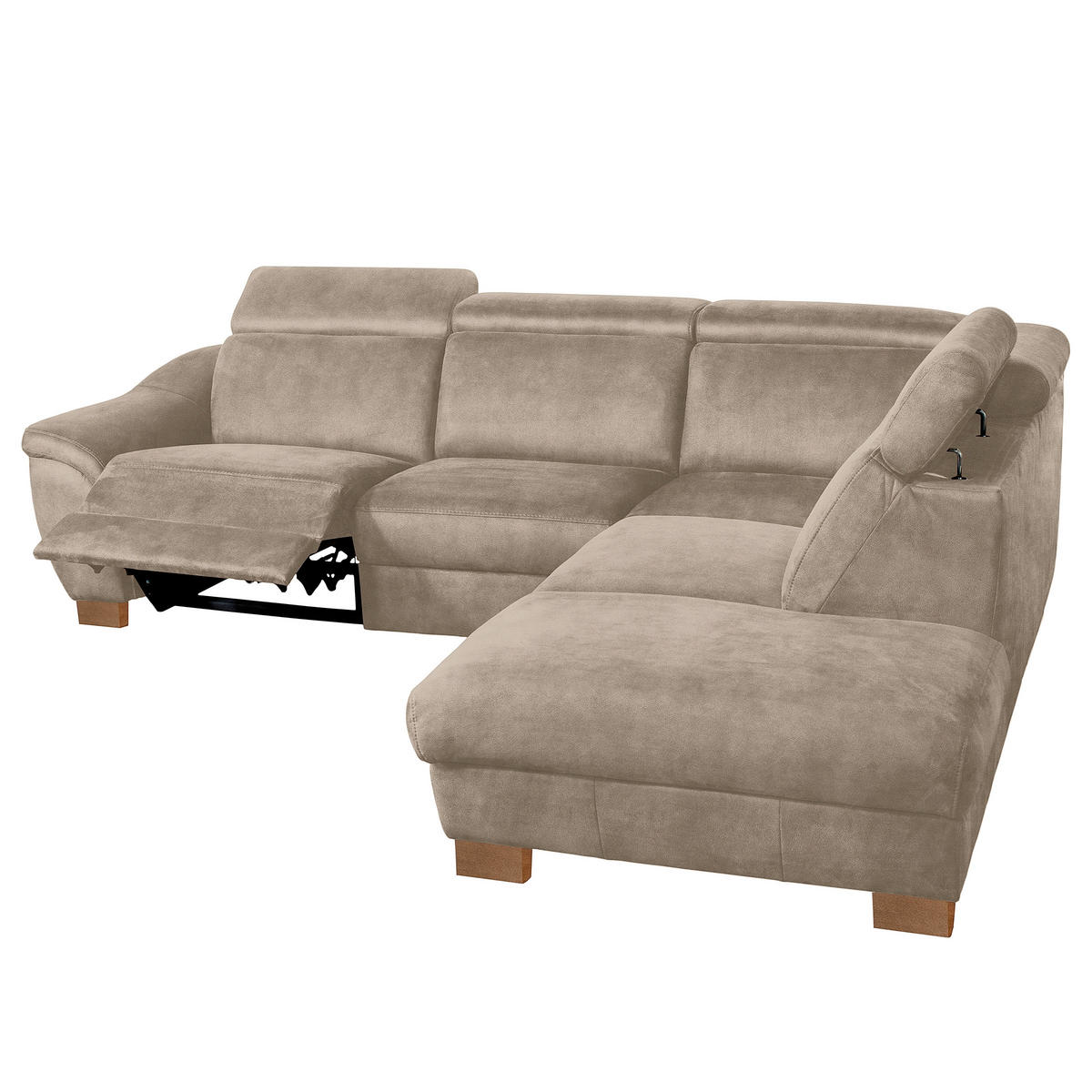 ECKSOFA Mikrofaser Taupe  - Taupe/Naturfarben, Design, Holz/Textil (276/238cm) - Livetastic