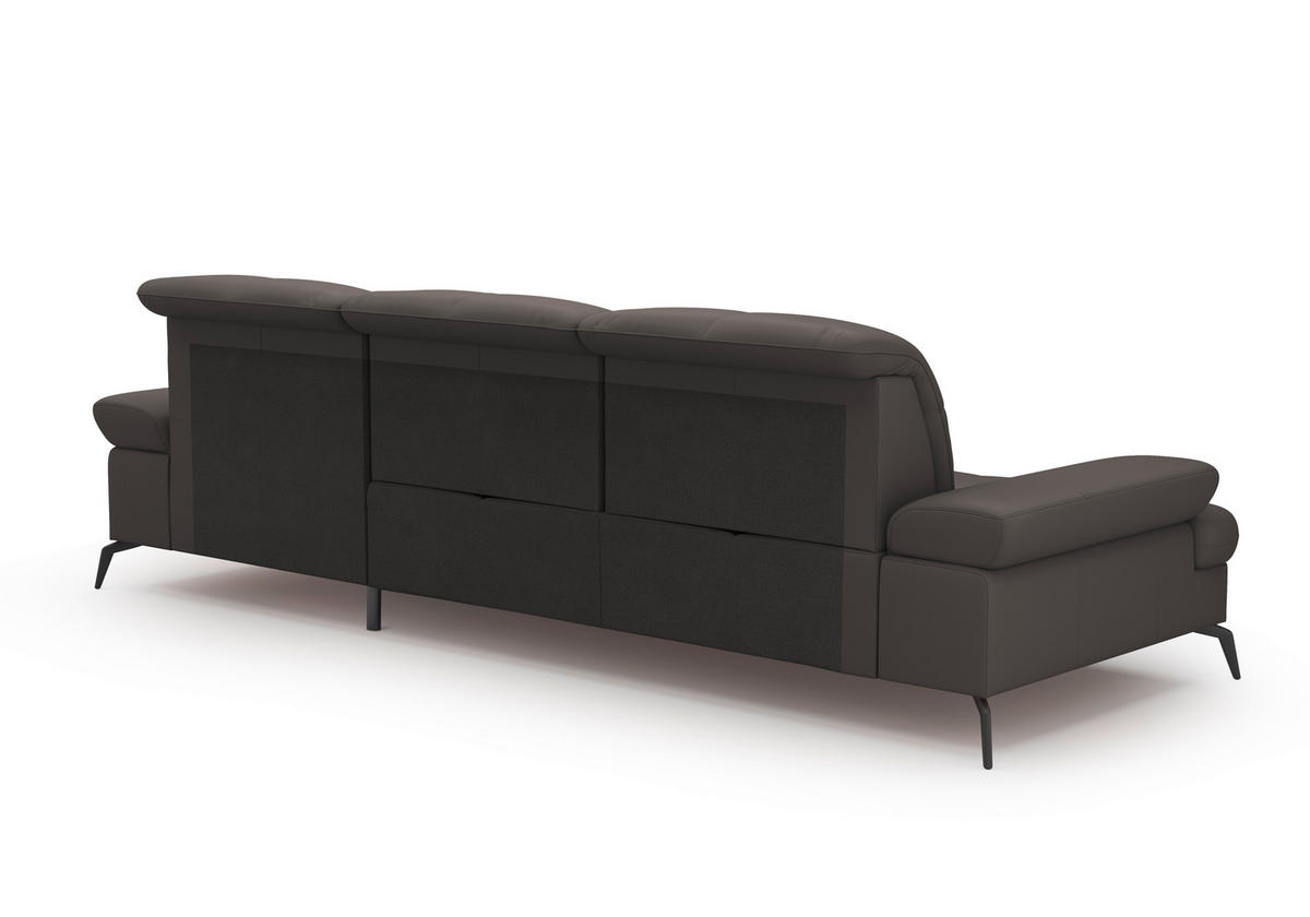 ECKSOFA Mokka Kombination Echtleder/Stoff Vliesstoff  - Schwarz/Mokka, KONVENTIONELL, Leder/Textil (279/185cm) - Sit & More
