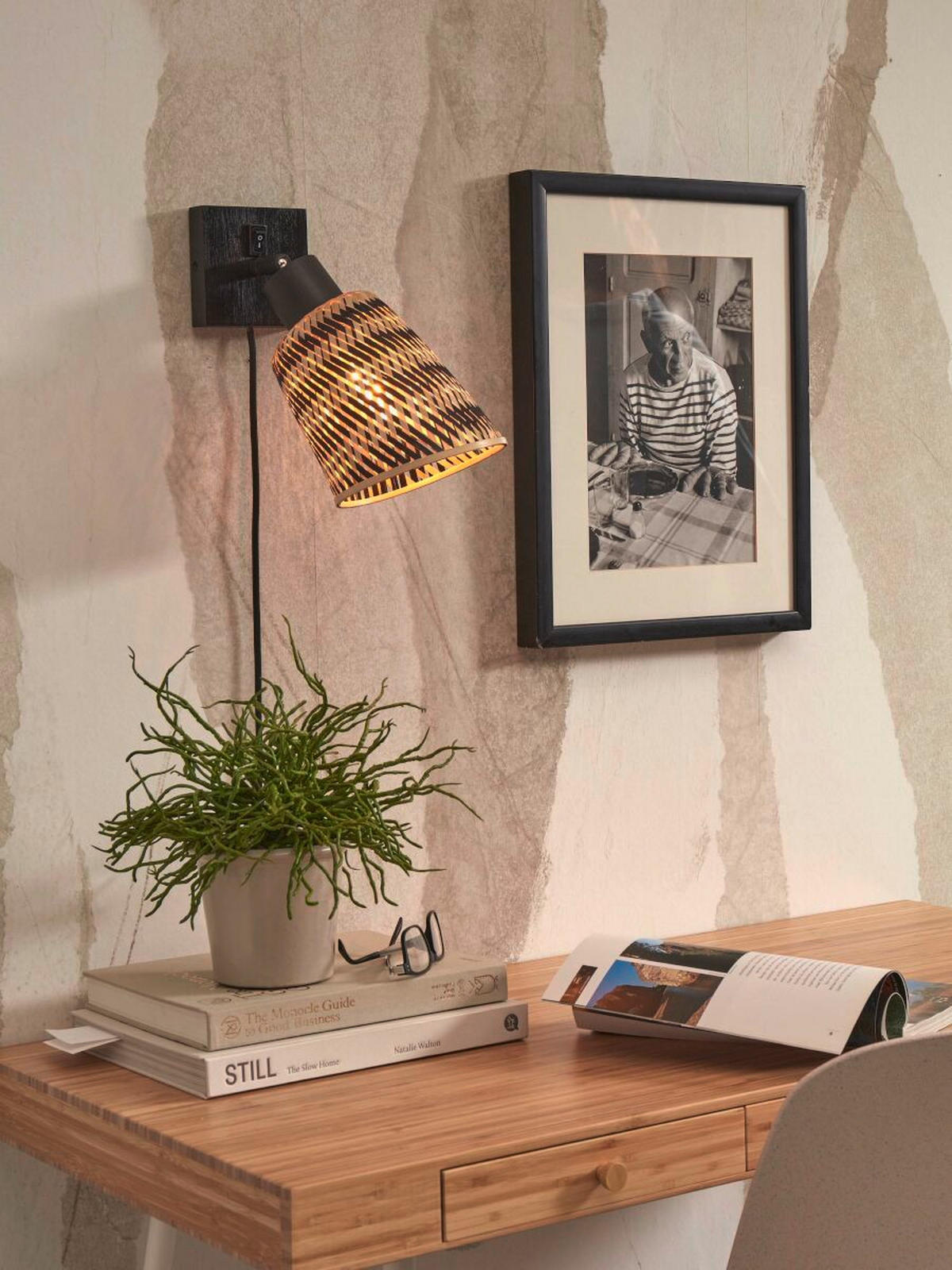 VÄGGLAMPA 15/15/22 cm   - svart/naturfärgad, Trend (15/15/22cm) - Good & Mojo
