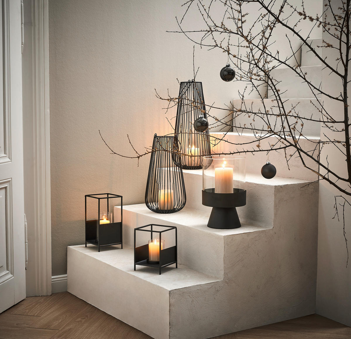 LATERNE - Schwarz, Trend, Glas/Metall (19,5/45,5cm) - Ambia Home