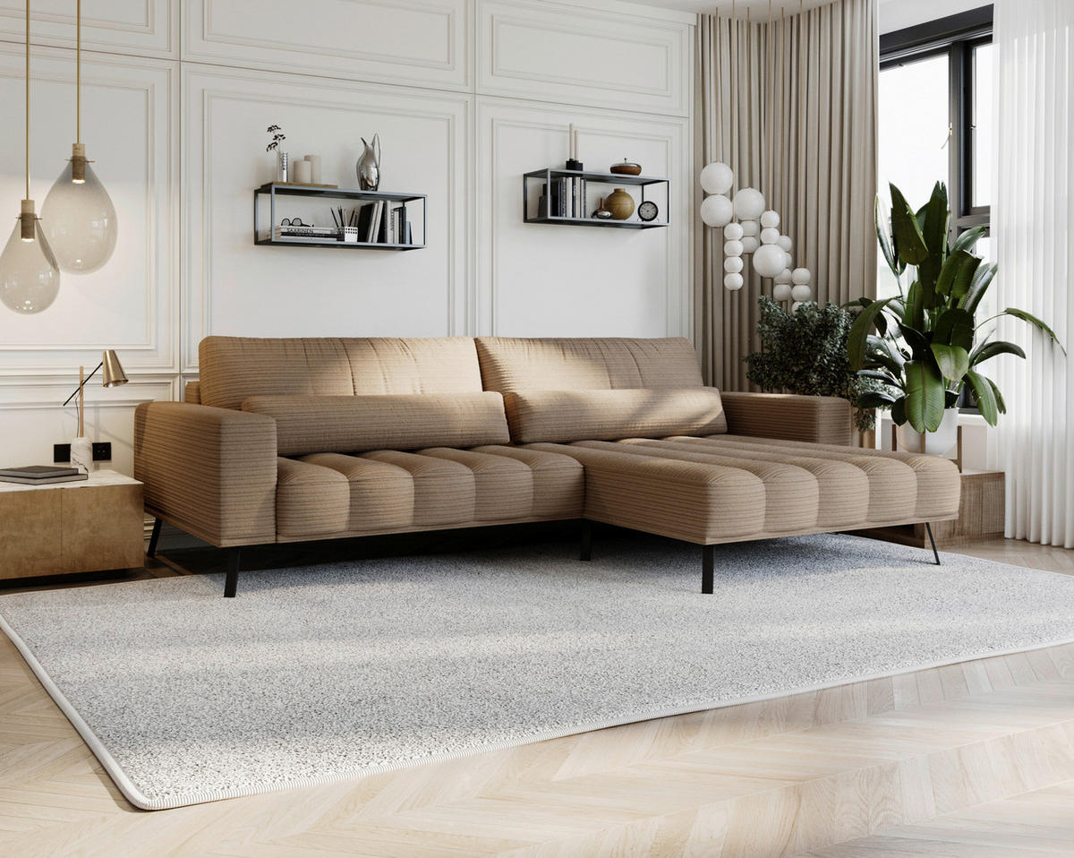 ECKSOFA in Cord Braun  291/204 cm  - Schwarz/Braun, Design, Textil/Metall (291/204cm) - Lomoco