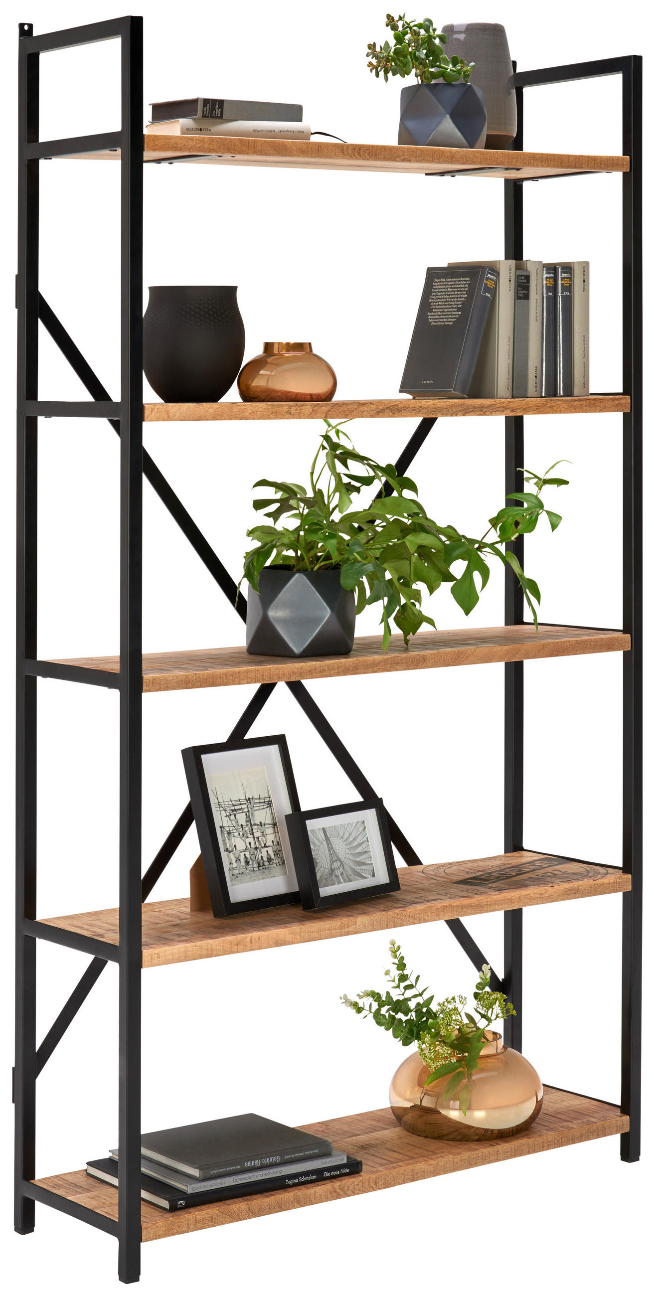 REGÁL, prírodná farba, mangové drevo, 100/178/32 cm - čierna/prírodná farba, Trend, kov/drevo (100/178/32cm) - Ambia Home