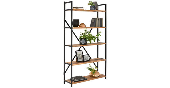 REGAL  100/178/32 cm Naturfarben  - Schwarz/Naturfarben, Trend, Holz/Metall (100/178/32cm) - Ambia Home