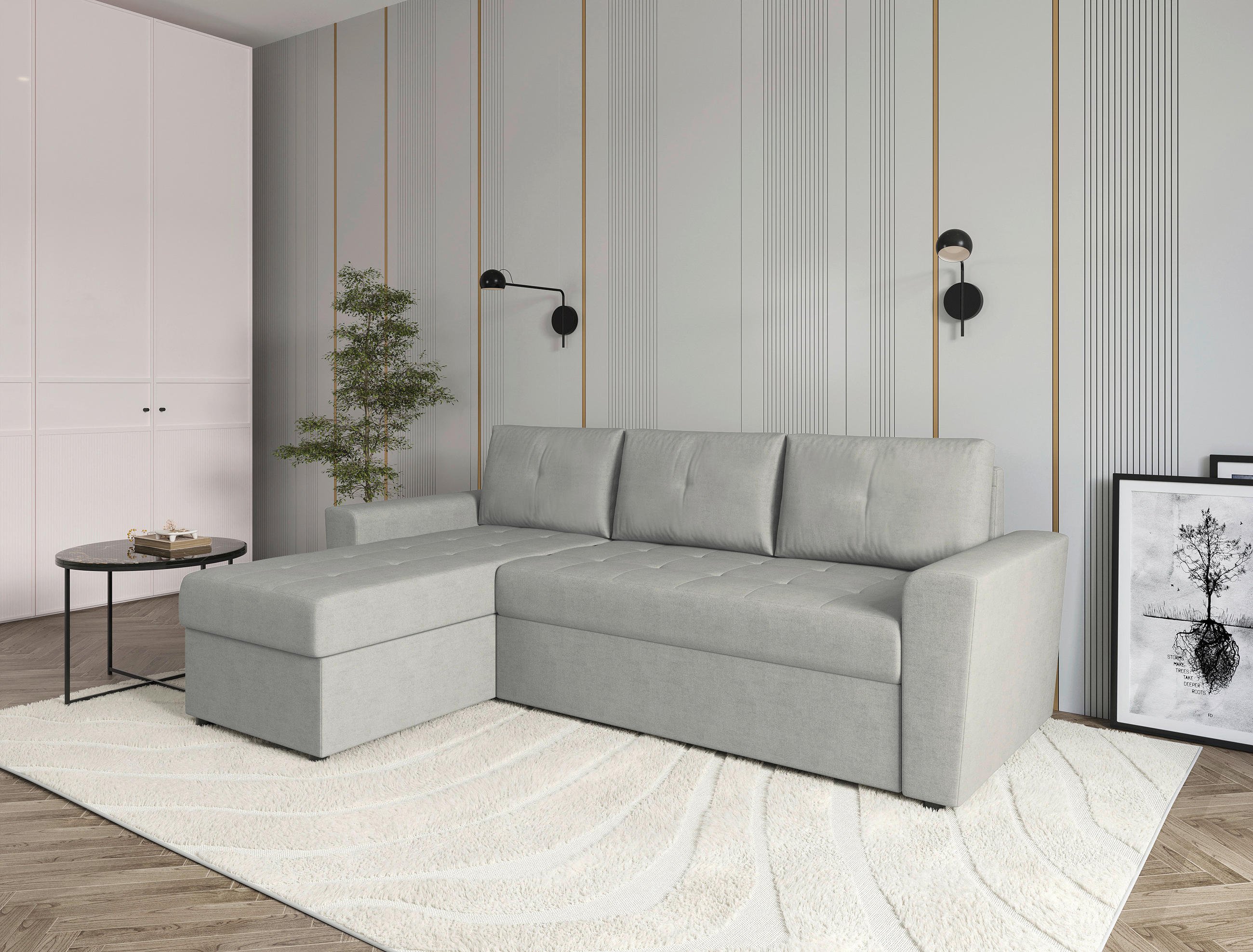 ECKSOFA TERMOLI in Jacquard Hellgrau  155/231 cm  - Hellgrau/Schwarz, Design, Kunststoff/Textil (155/231cm) - MID.YOU