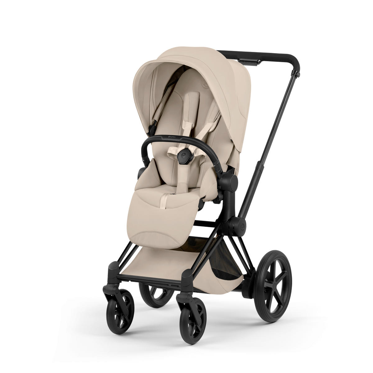 KOMBIKINDERWAGEN  ePRIAM Comfort Matt Black  Cozy Beige  - Beige/Schwarz, Basics, Kunststoff/Textil (84-93,5/60/100-109cm) - cybex PLATINUM
