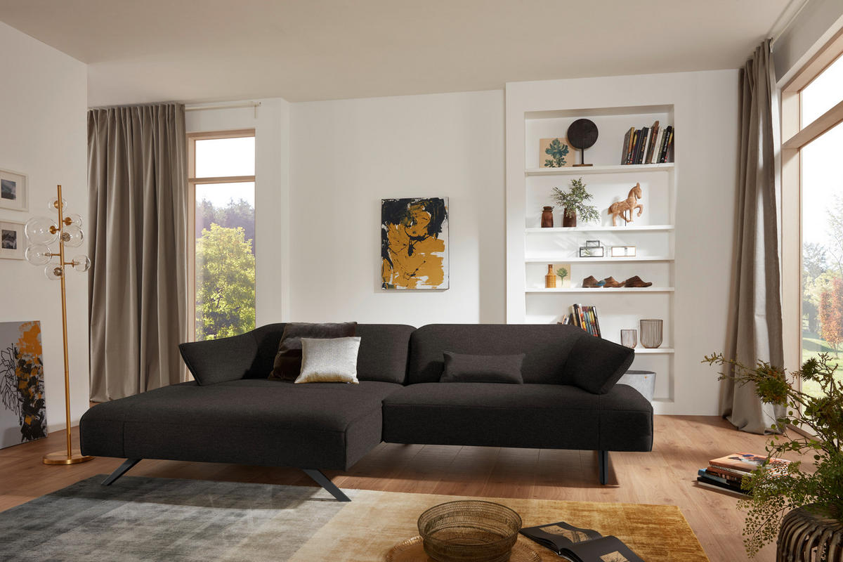 ECKSOFA in Struktur Dunkelgrau  165/276 cm  - Dunkelgrau/Anthrazit, Design, Textil/Metall (165/276cm) - Himolla