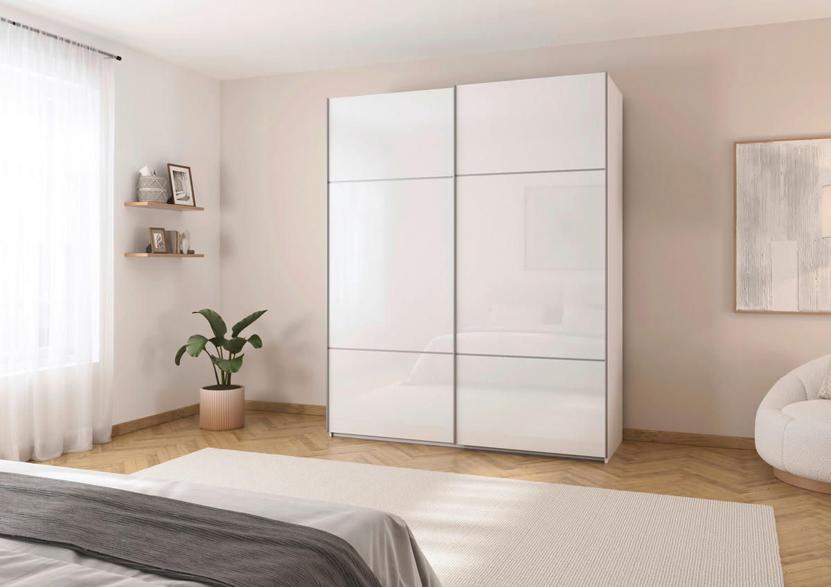SCHWEBETÜRENSCHRANK in Weiss  - Weiss/Alufarben, Konventionell, Glas/Holzwerkstoff (162/223/68cm) - Novel
