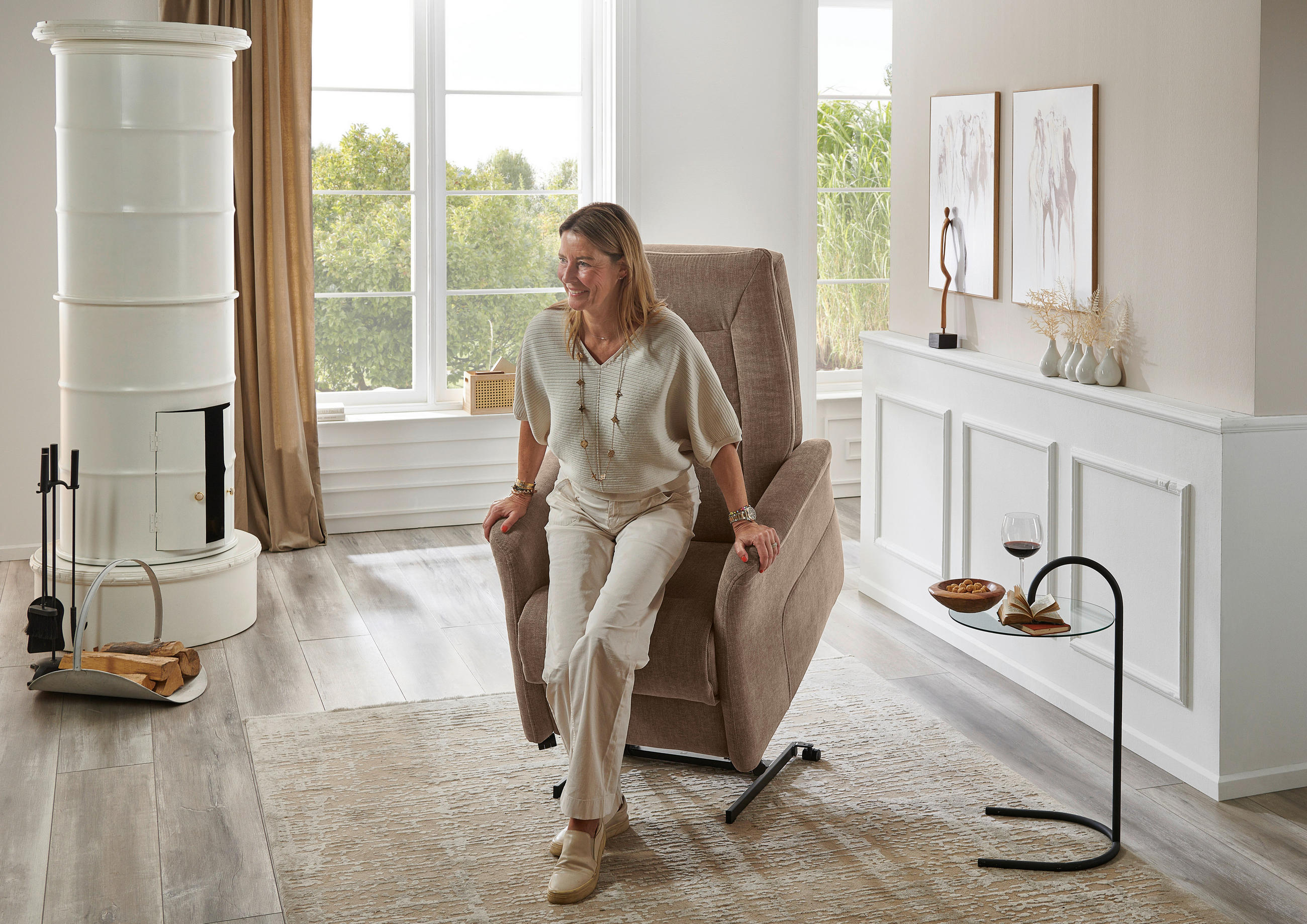 FERNSEHSESSEL in Chenille Beige  - Beige/Grau, Konventionell, Kunststoff/Textil (78/115/90cm) - Hukla