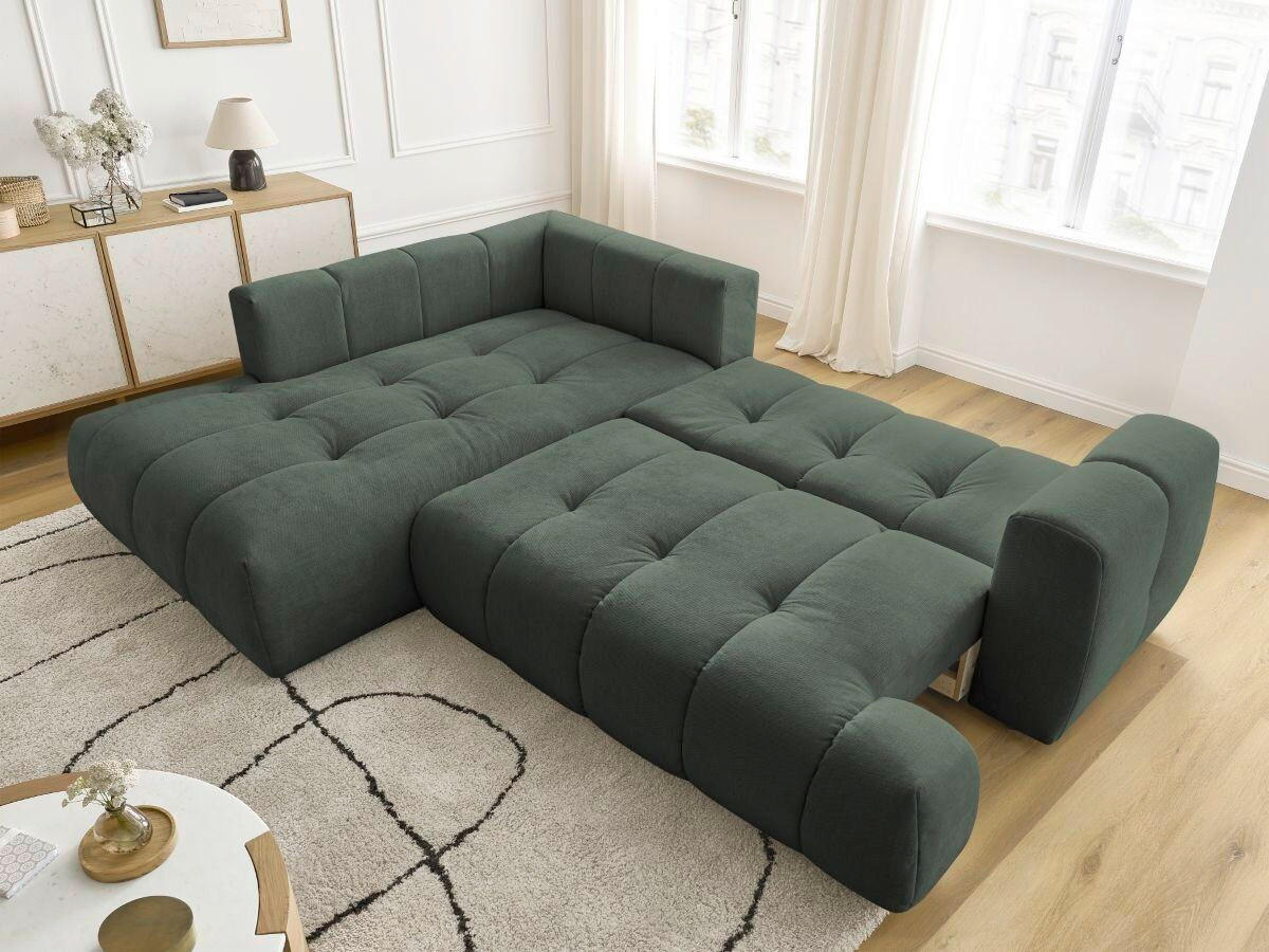 ECKSCHLAFSOFA FUJI Leinenoptik Grün  inkl.  - Schwarz/Grün, MODERN, Kunststoff/Textil (204/282cm)