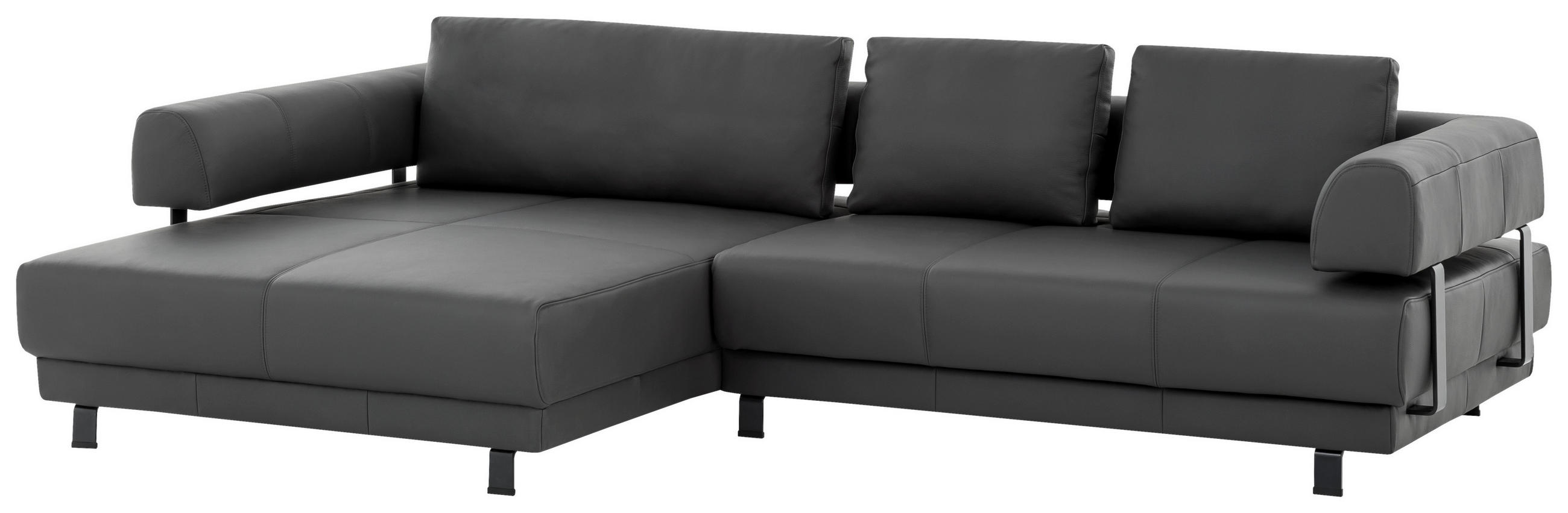 ECKSOFA Schieferfarben Echtleder - Schieferfarben/Schwarz, Design, Leder/Metall (188/307cm)