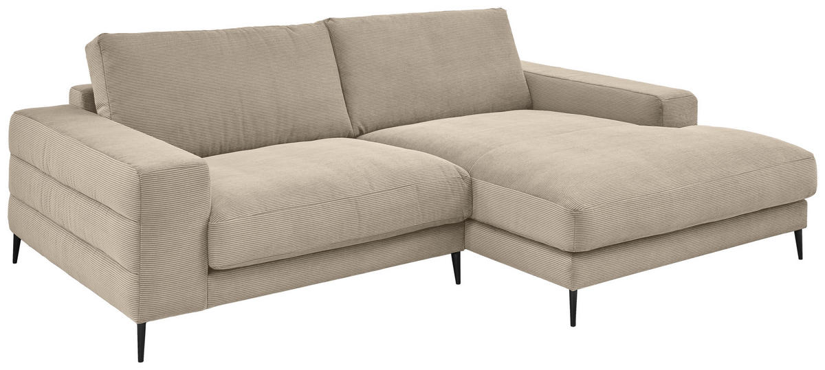 ECKSOFA in Feincord Sandfarben  253/177 cm  - Sandfarben/Schwarz, Design, Textil/Metall (253/177cm) - Dieter Knoll