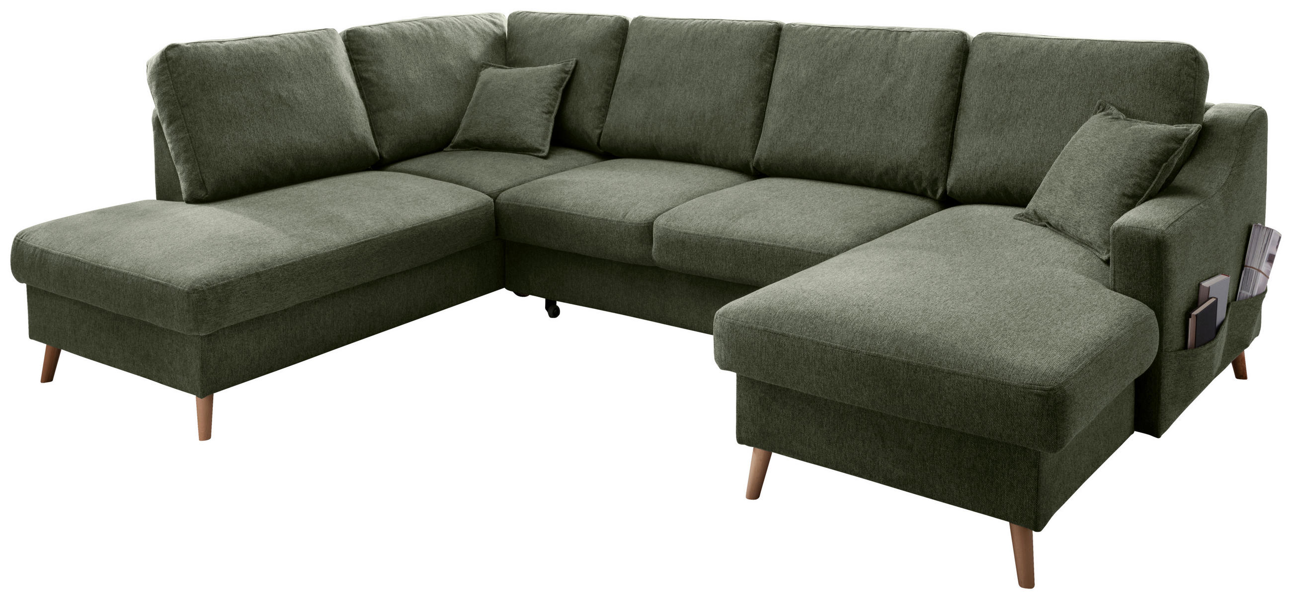 WOHNLANDSCHAFT Dunkelgrün Chenille  - Dunkelgrün/Naturfarben, KONVENTIONELL, Holz/Textil (200/301/150cm) - Livetastic