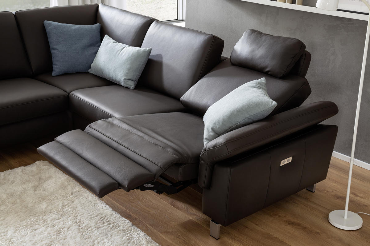 ECKSOFA in Echtleder Braun  - Chromfarben/Braun, Design, Leder/Metall (200/271cm) - Pure Home Lifestyle