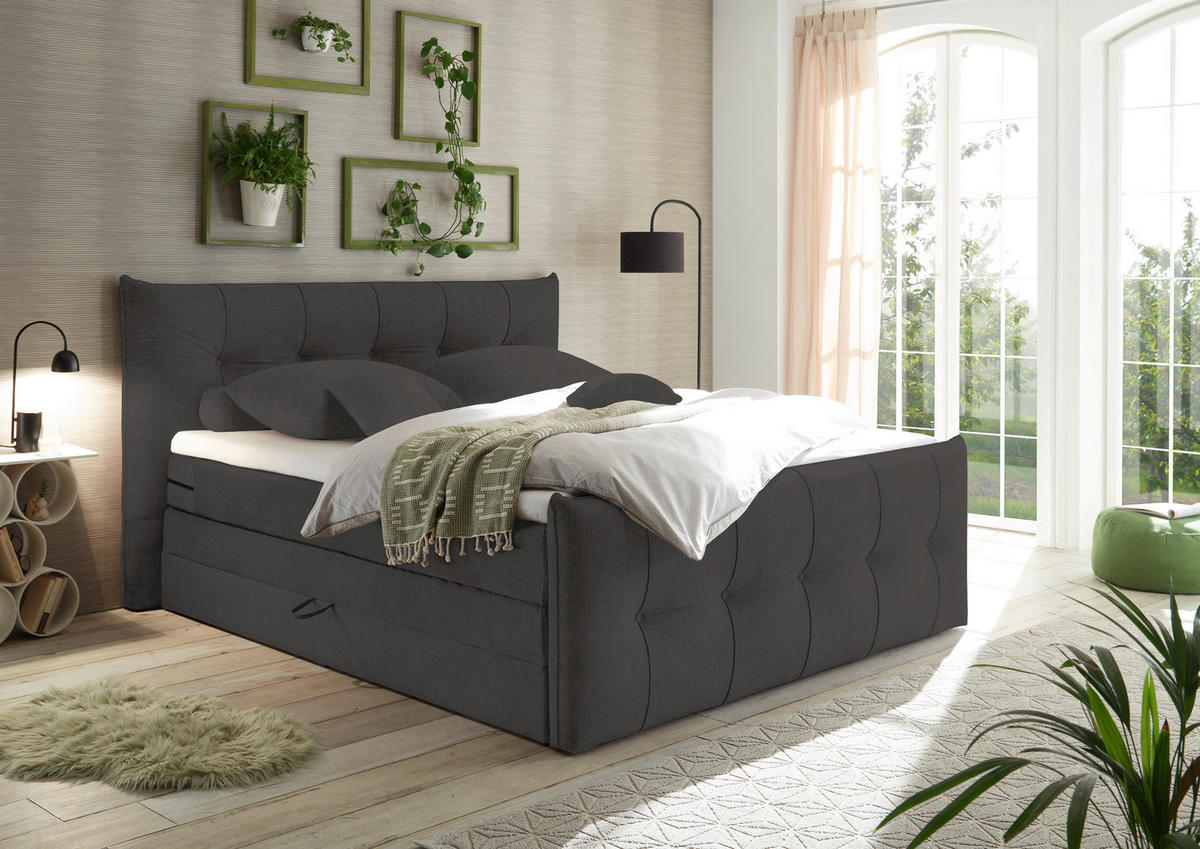 BOXSPRINGBETT 180/200 cm  in Schwarz, Graphitfarben  - Schwarz/Graphitfarben, Basics, Holzwerkstoff/Kunststoff (180/200cm) - Esposa