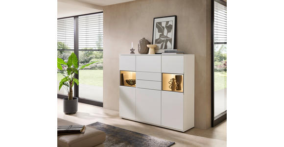 HIGHBOARD Weiß  150/131/40 cm  - Schwarz/Weiß, KONVENTIONELL, Glas/Holzwerkstoff (150/131/40cm) - Venda