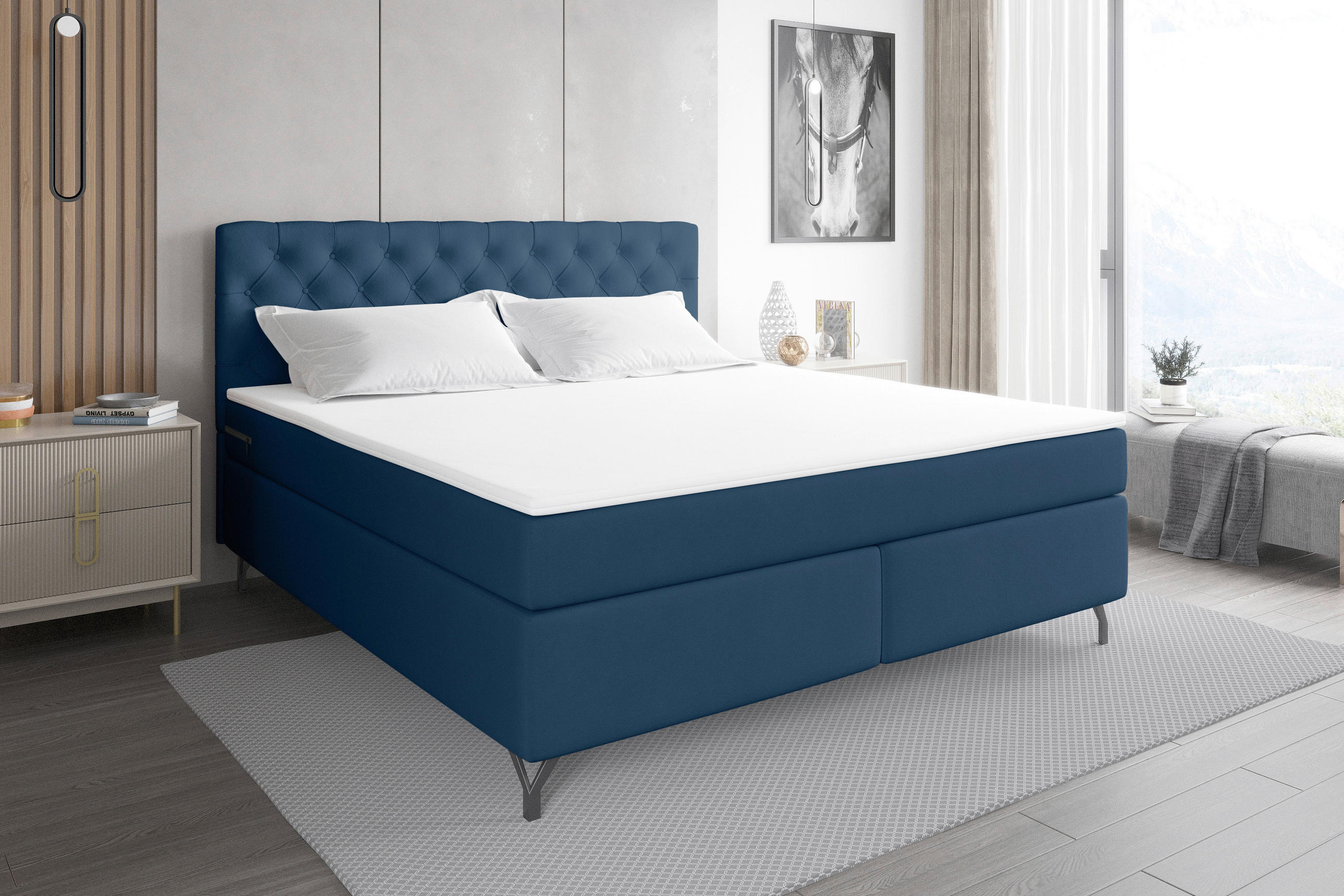 BOXSPRINGBETT 180/200 cm  in Dunkelblau  - Schwarz/Dunkelblau, KONVENTIONELL, Textil/Metall (180/200cm) - Boxxx